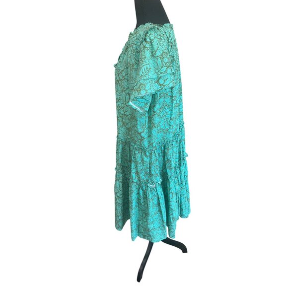 NWOT Sundance Cressida Green Floral Tiered Midi Dress S/S Cottage Core Boho - Picture 5 of 10
